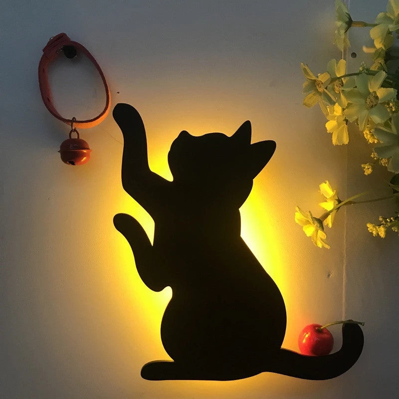 LED Animal Dog Cat Night Light Kitten Smart Sound Sensor Control Wall Lamp Home Corridor Balcony Night Lamp Baby Kids Sleep L