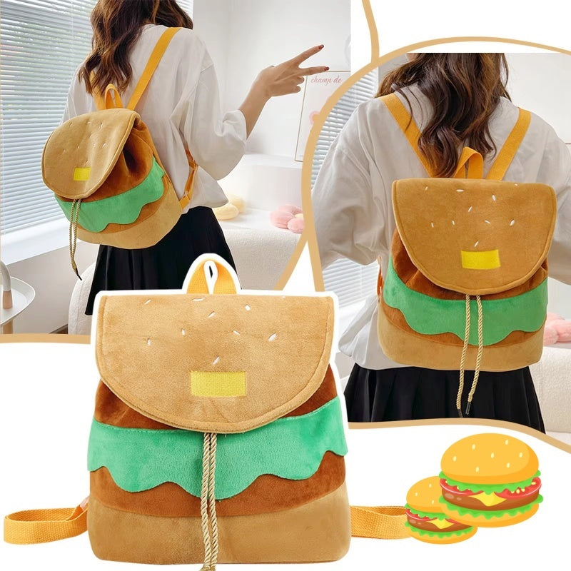 Cute Hamburger Plush Backpack Soft Cartoon Burger Plush Coin Purse Girls Kindergarten School Bookbag Children Kids Pack 002ec
