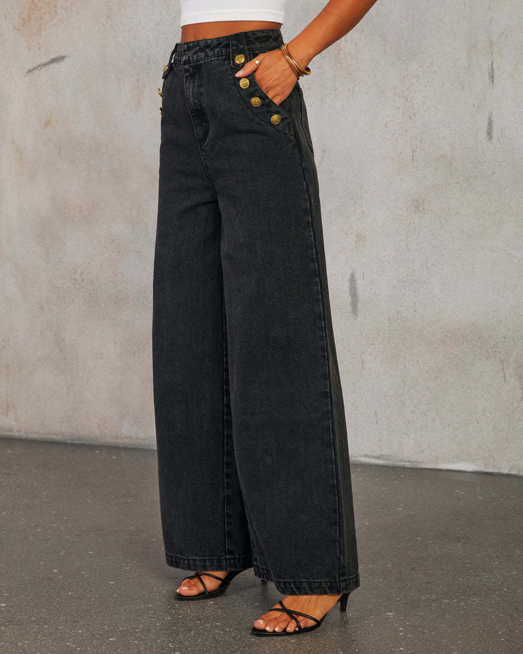 Fashion Sleeveless Denim Suit Wide Leg Pants