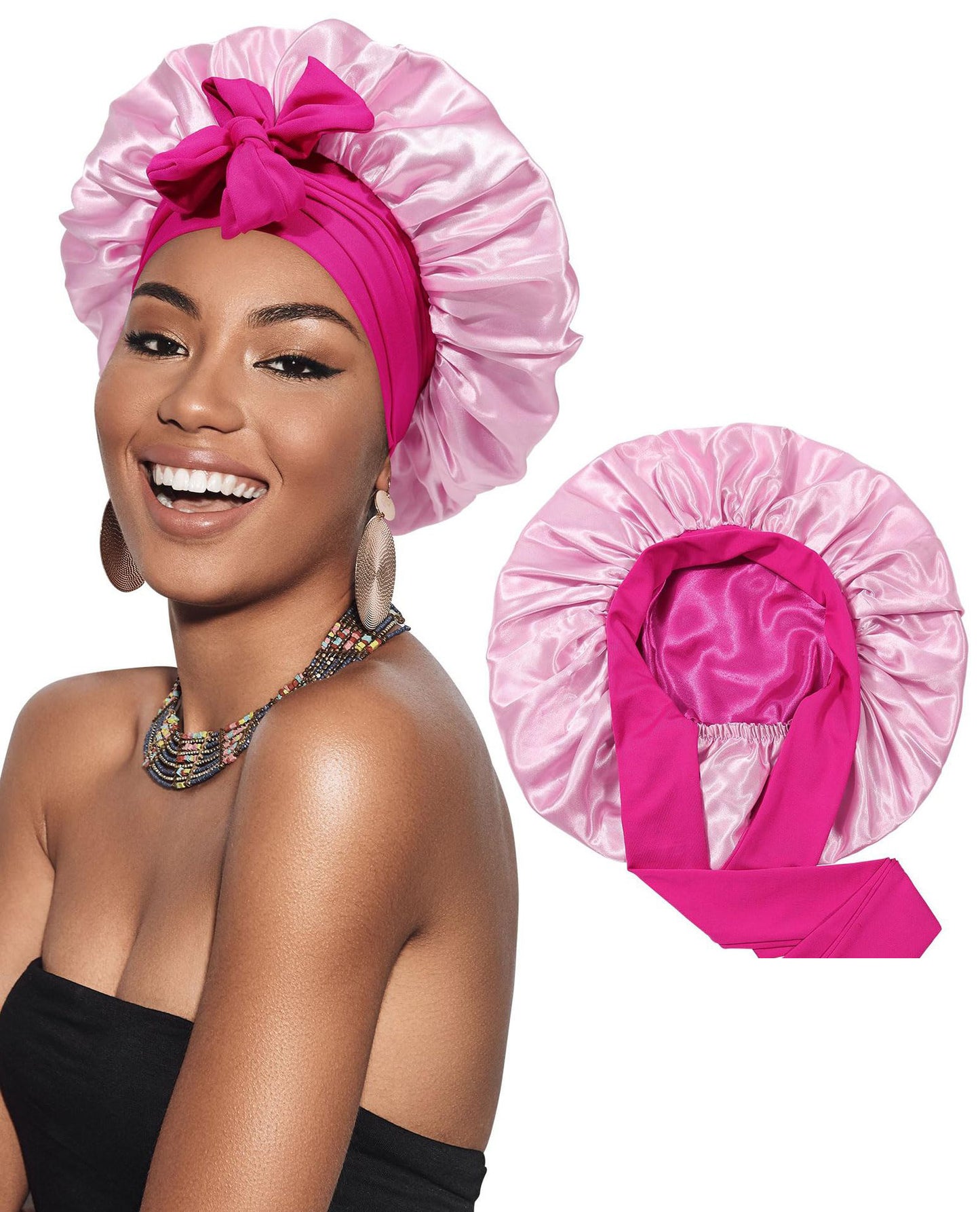 Double-layer Ribbon Round Cap Bow Hair Care Wide-brimmed Hat 020e7b48 7ce5 43c7 8473 e73f8af576a7