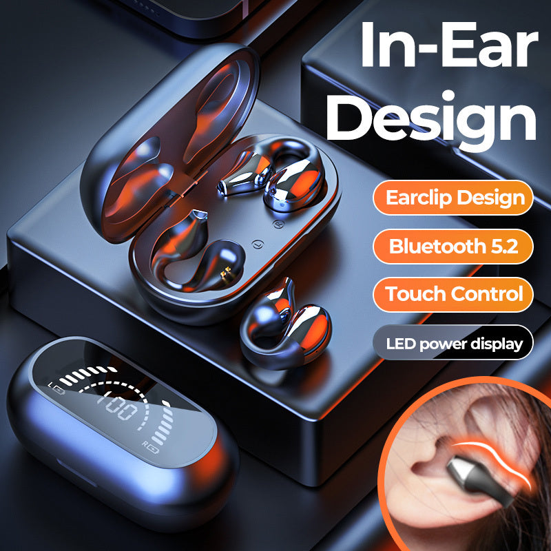 Ear Clip Bone Conduction Headphone Bluetooth-compatible 5.2 HIFI Wireless Earphone Touch Handsfree Sports Noise Cancelling He