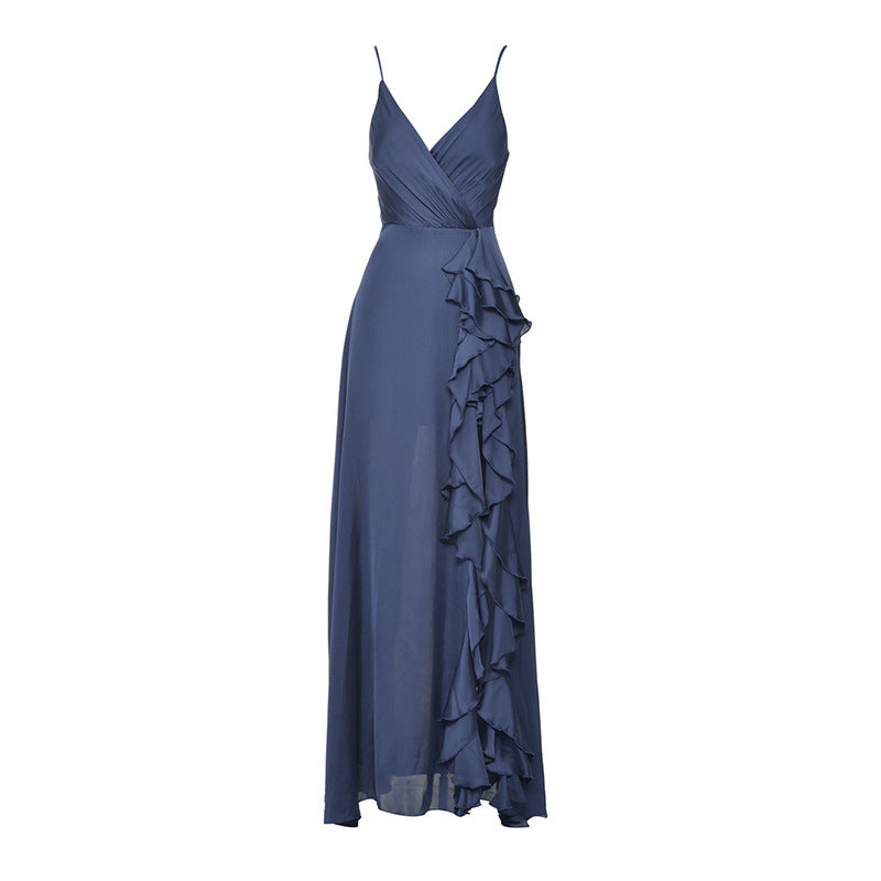 European And American Women's Clothing Summer New V-neck Brace High Waist Ruffles Irregular Slit Dress 02c07d46 5f70 4319 81e