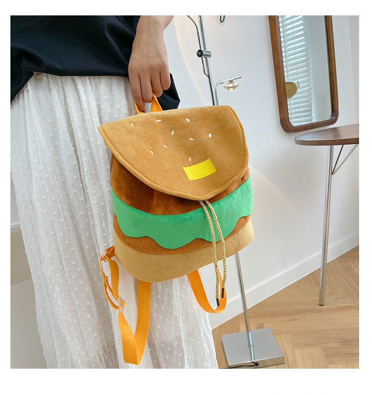Cute Hamburger Plush Backpack Soft Cartoon Burger Plush Coin Purse Girls Kindergarten School Bookbag Children Kids Pack