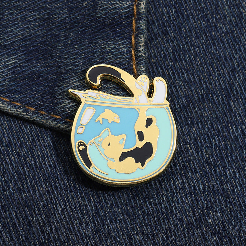 Cartoon Cute Cat Brooch Jumping Into Fish Tank 03af0388 ee5d 423d be19 4ad295040934