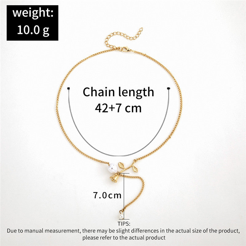 Simple Temperament Rose Flower Pearl Pendant Clavicle Chain 03c668f3 30e1 4acd 80df cf25ae5055fa