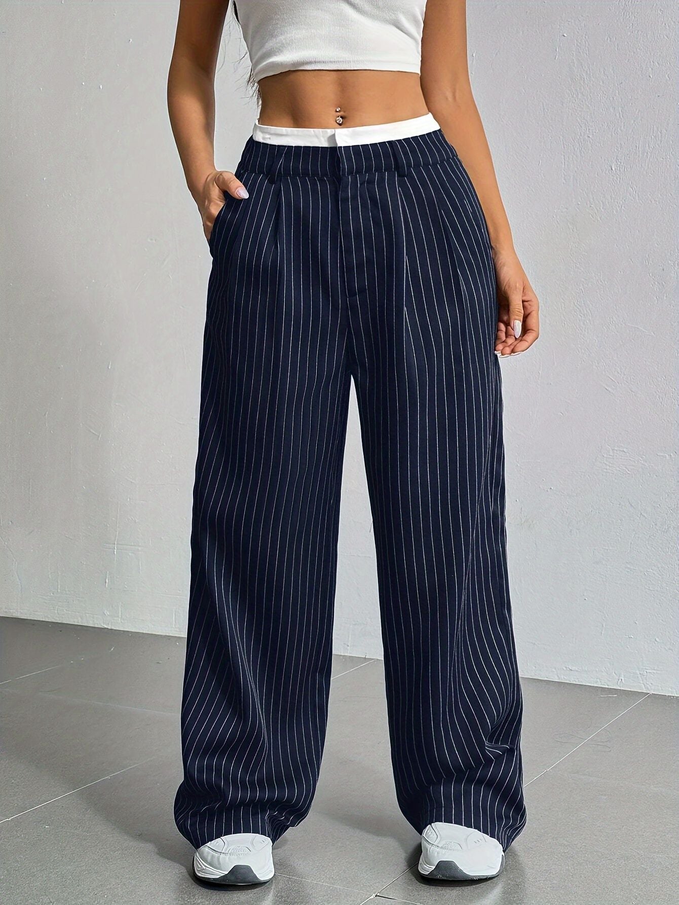 Stitching Suit Pants Simple Loose Drooping Straight-leg Pants