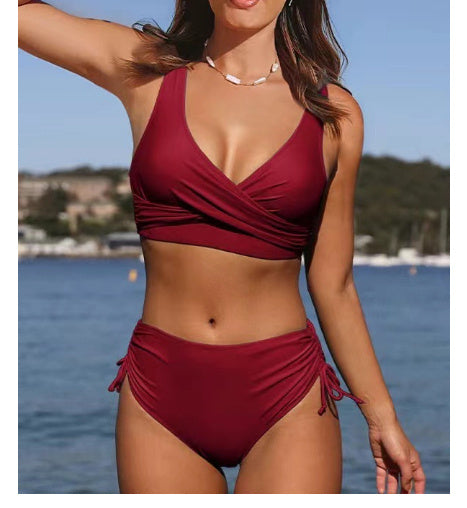 Women's Seaside Swimwear Cross Strap Solid Color Split Swimsuit Bikini 04303226 e673 48be 9fc0 0ac4f92e0ca9