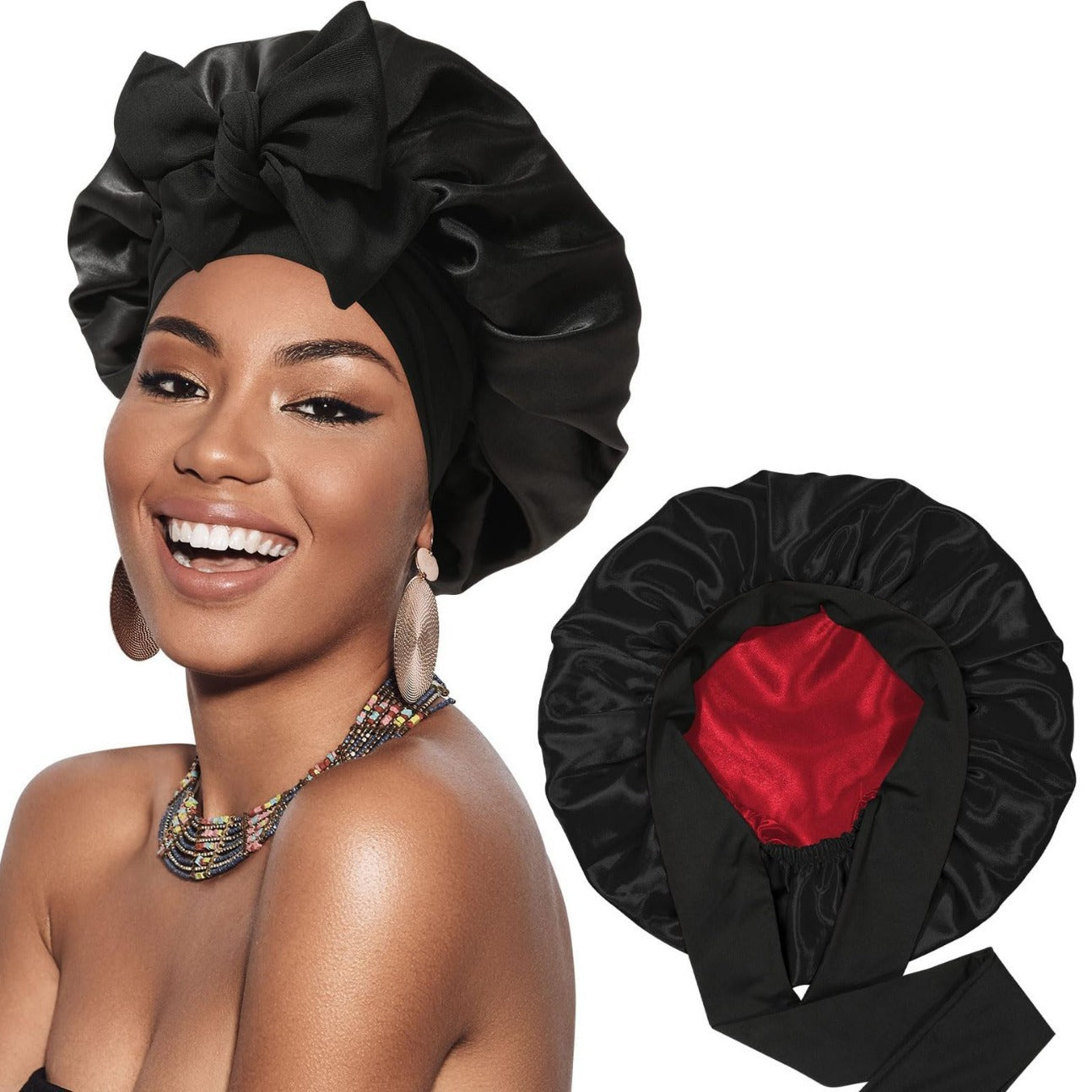 Double-layer Ribbon Round Cap Bow Hair Care Wide-brimmed Hat 047132ef b961 4b00 b6e3 6415df7324b9