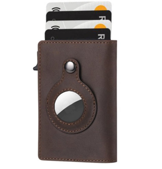 AirTag Wallet Anti Theft Bullet Card Bag Multi-functional Rfid Card Holder Men's Leather Slim Wallets For Airtag Air Tag 0491