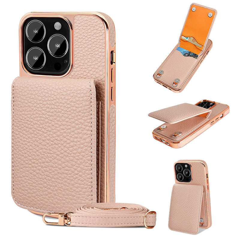 Litchi Pattern Wallet Lanyard Phone Case For 14 05407b3b 664f 46a0 925d b2ed95ff4c01