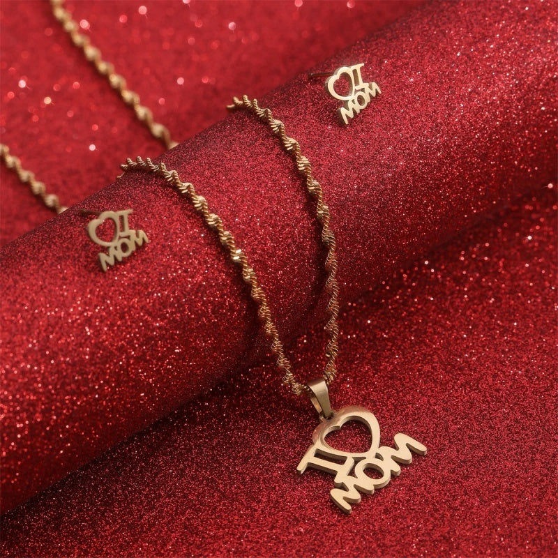 Mother's Day Jewelry Set Stainless Steel I Love Mom Mama Love Heart Pendant Necklace Earrings Thanksgiving Gift 06771c0d 4de5