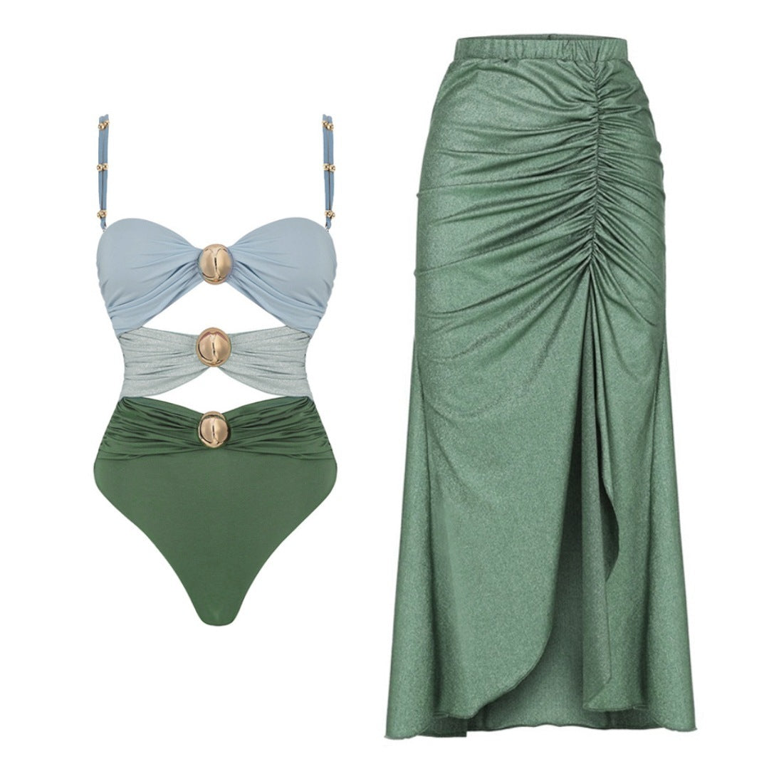 One-piece Swimsuit Women's Round Buckle Decoration Hollow Out Stitching Swimsuit Suit 06a10e7b b133 4b2f a307 b291305da9ba