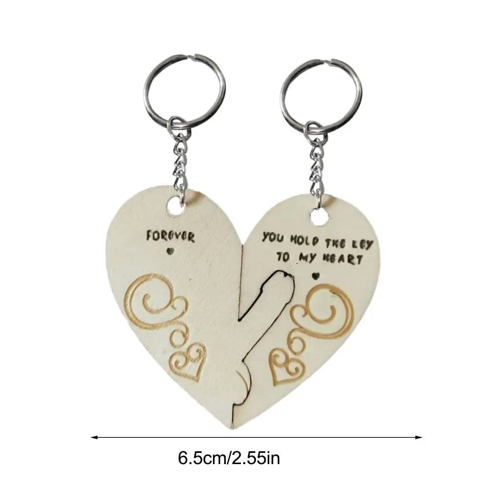 Engraved Creative Wooden Love Couple Keychain