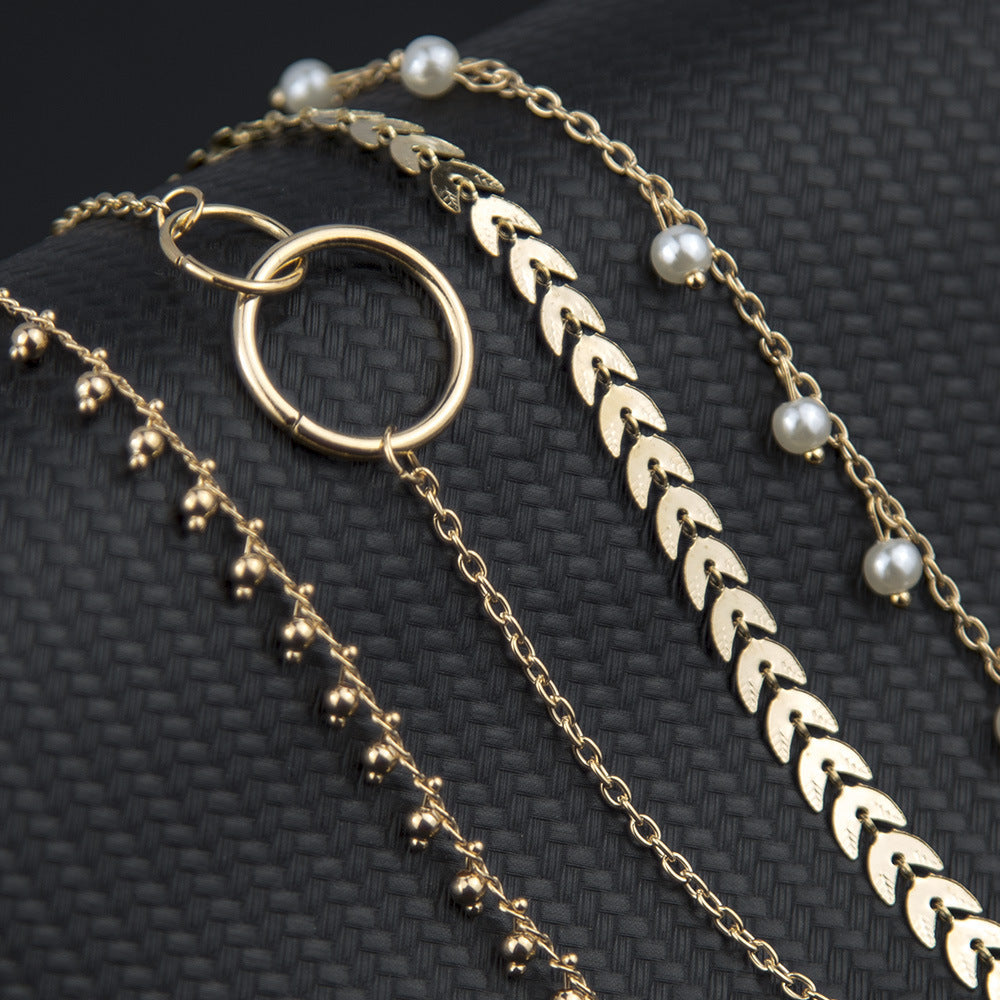 Simple Geometric Circle Wheat Ear Pearl Pendant 4-piece Set Bracelet 0751d747 1206 49a9 a683 00c43bb9a8fd