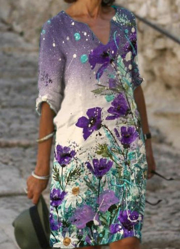 Flower Leaves Printing Rendering V-neck Dress 07de4a7c 9b70 4341 bf36 4d337b831cd7
