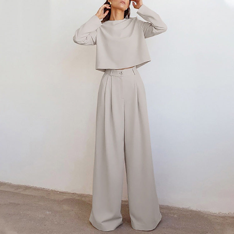 Brown Fashionable Korean Style Long Sleeve Pure Color Cotton Two-piece Set 0816a765 d116 4308 8165 811d3cd61ff5