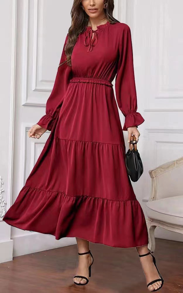 Summer Solid Color Long Sleeve European And American Style Women Dress Ladies 083be8b3 abd5 4638 b274 80fbb11b316b