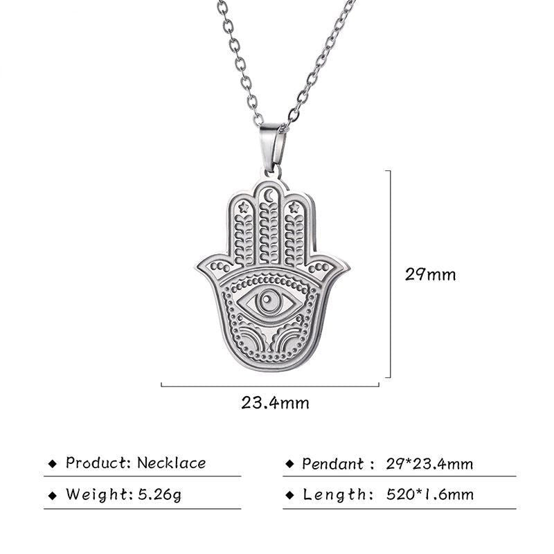 Vintage Palm Evil Eye Necklace Stainless Steel Pendant 09d854c1 b414 48a7 a315 d6bde886e9d5