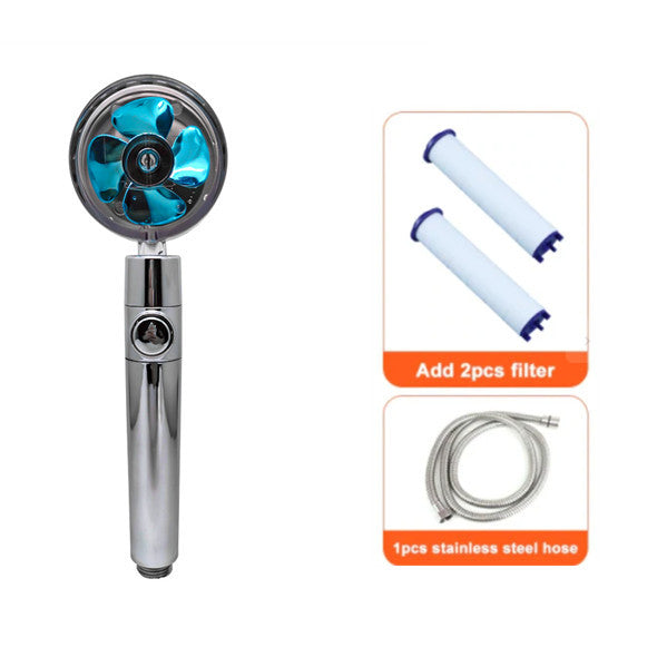 Shower Head Water Saving Flow 360 Degrees Rotating With Small Fan ABS Rain High Pressure Spray Nozzle Bathroom Accessories 0a