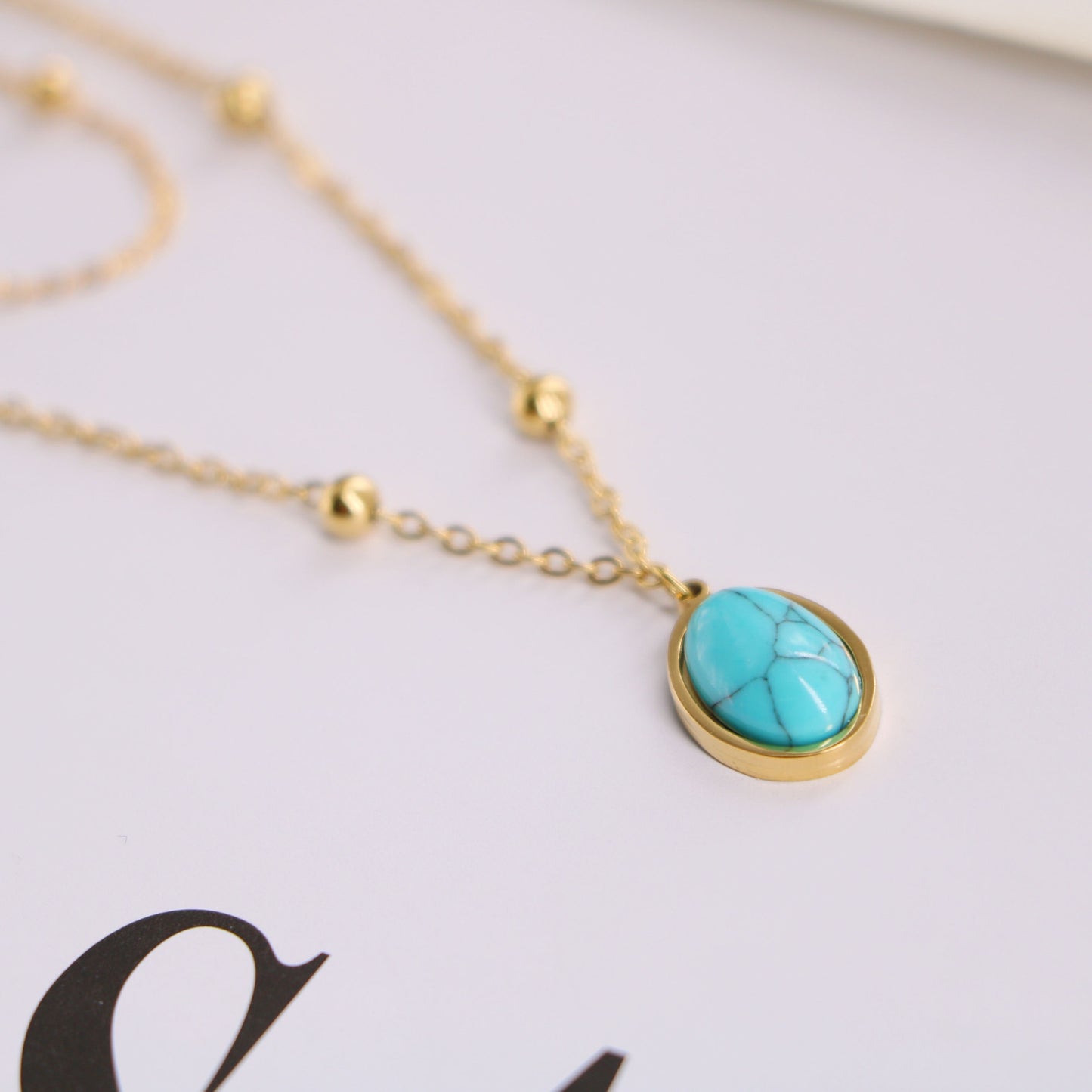 Natural Turquoise Oval Double Necklace Female 0ad9185d 43bd 4a41 8545 f18215364fcd