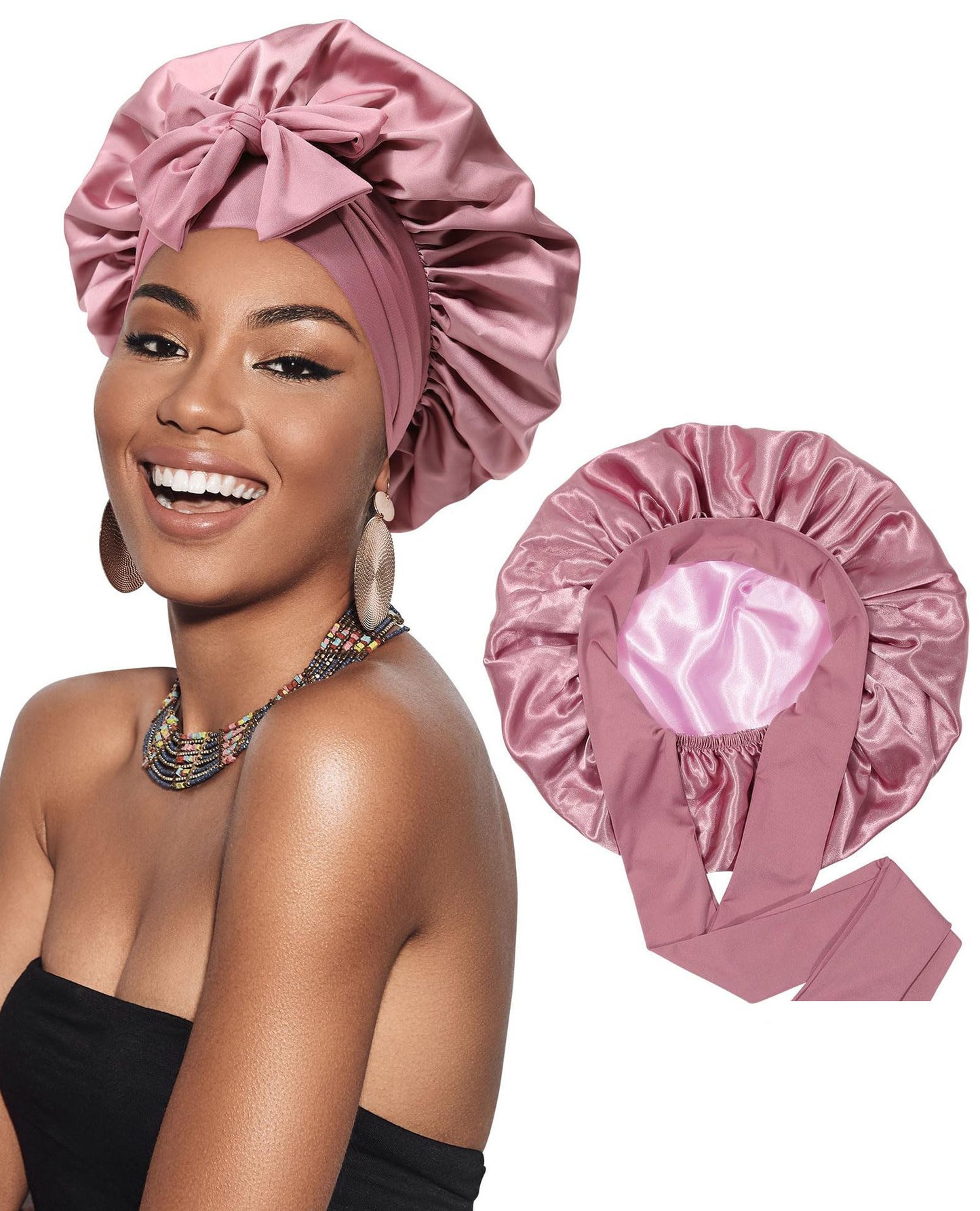 Double-layer Ribbon Round Cap Bow Hair Care Wide-brimmed Hat 0af0174e a554 4f14 9ecc ebf8e4cffe55