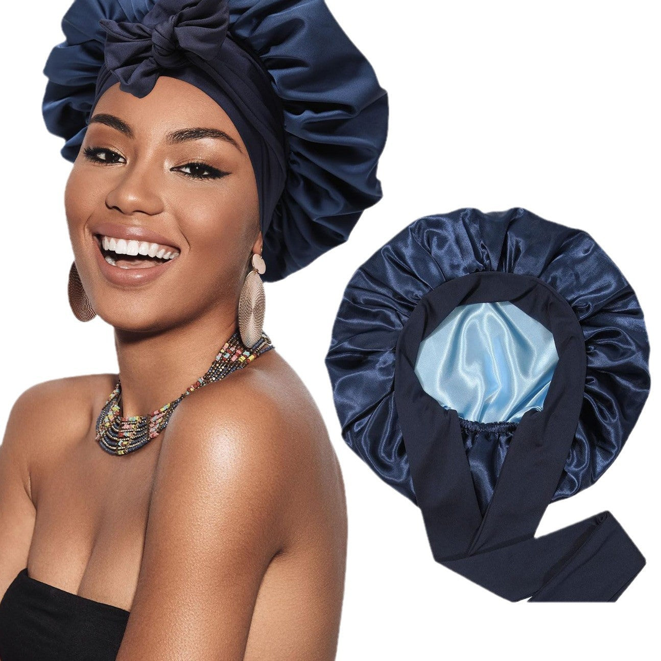 Double-layer Ribbon Round Cap Bow Hair Care Wide-brimmed Hat 0c308adf a4a4 429c 9f1e 1e2018597f22