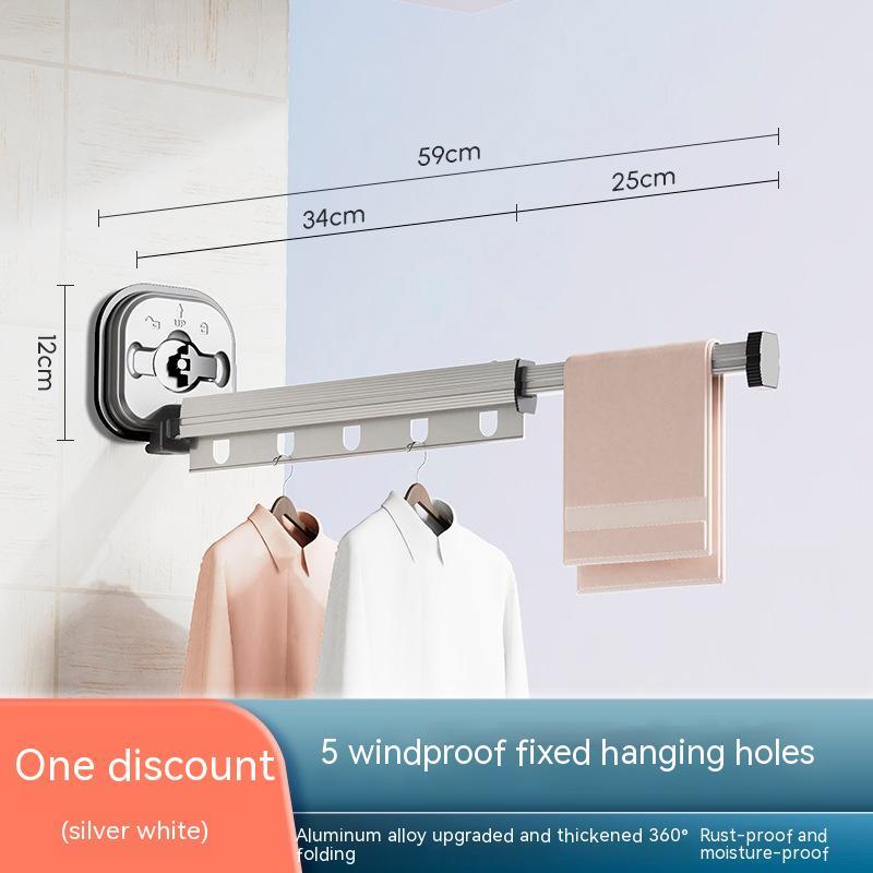 Suction Cup Folding Clothes Hanger Indoor Home Balcony Aluminum Retractable Drying Rack No Punching Folding Clothes Hanger 0e