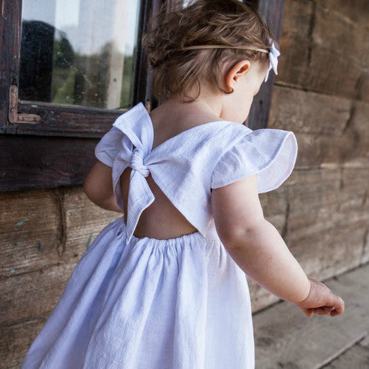 New Girls' Dress Baby Cotton And Linen Solid Color Children Shirt Bow Princess Dress Pettiskirt European And American Style C