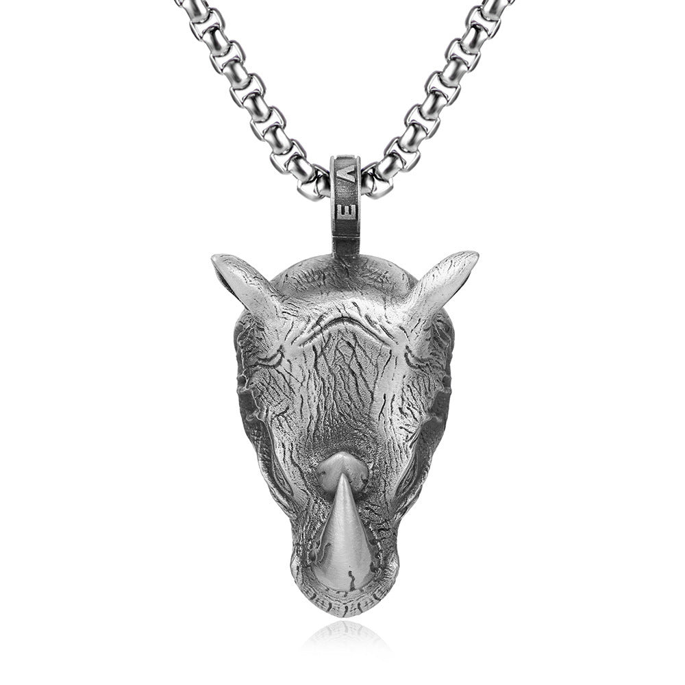 Wild Rhinoceros Head Pendant Men's Domineering Necklace Animal Personality All-match Sweater Chain 0f156da9 a683 4c8c 8092 02