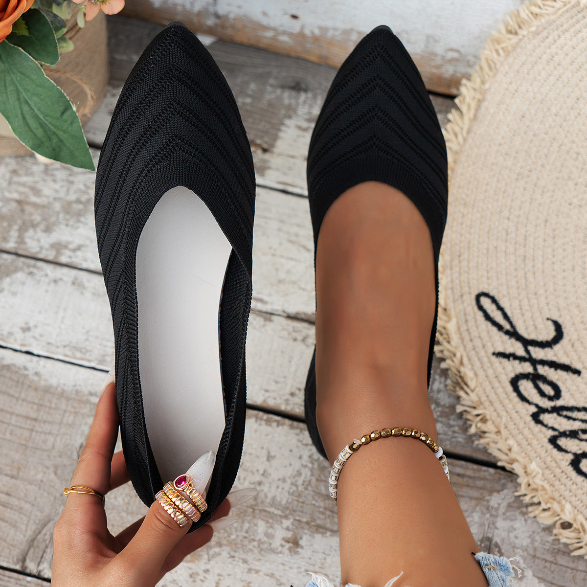 Pointed Toe Bottom Flat Heel Casual Knitted Shoes 0f623979 ac9d 4926 aa97 455fb156ba14