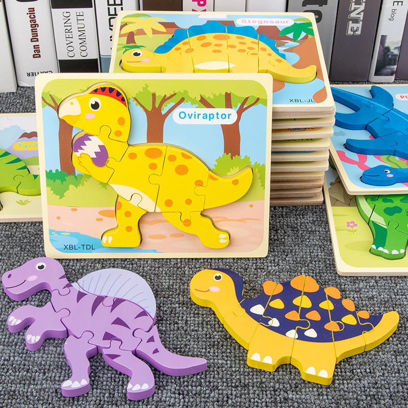 Baby Wooden Cartoon Dinosaur 3D Puzzle Jigsaw for Kids Montessori Early Learning Educational Puzzle Toys 1006016143460