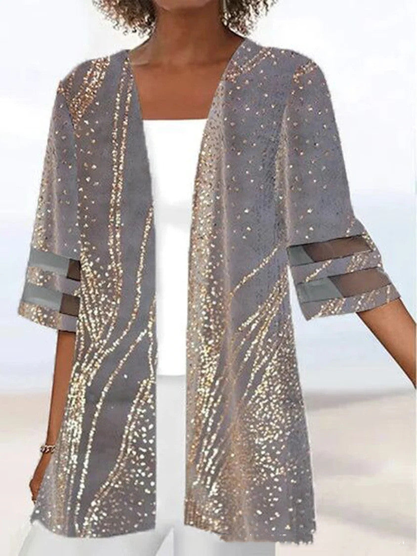 Floral Print Mid Length Sleeves Loose Small Coat 10485c1f fc87 4546 9b58 88e4d94238ab
