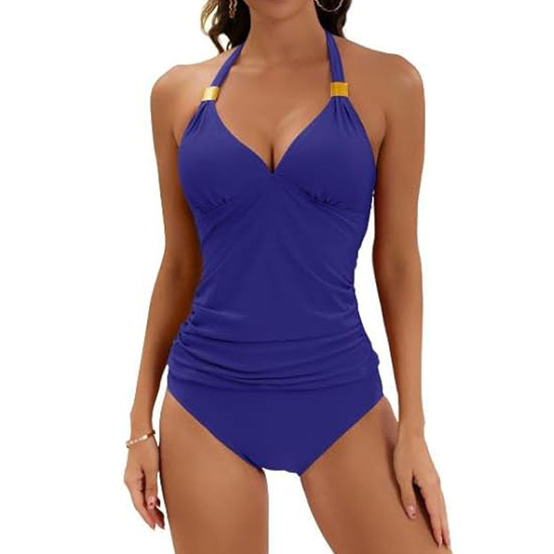 Women's Pure Color Halter Split Tie Two Piece Swimsuit 106c3cc5 a689 4b80 9510 4f43ee74c942