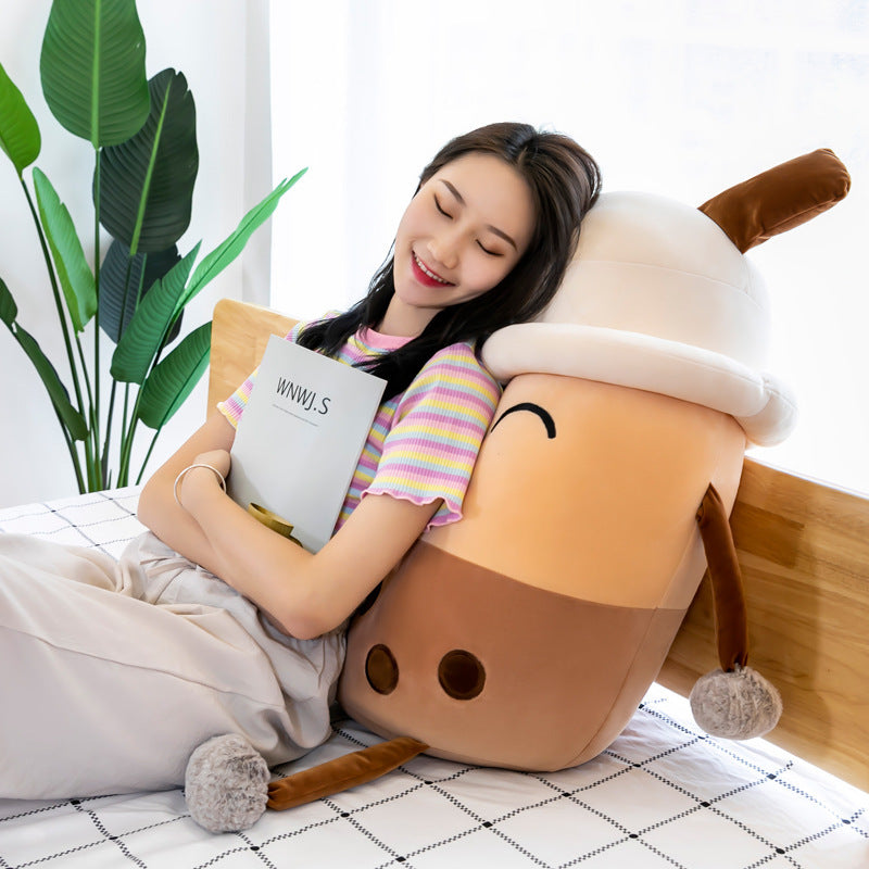 Simulation Milk Tea Cup Cute Expression Pillow Plush Toys 1082165605734