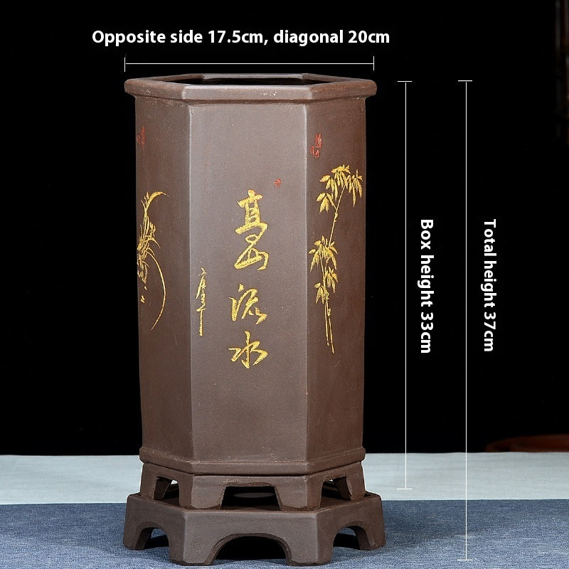 Fine Zisha Flowerpot Hand-carved Hexagonal 10b8a992 90d5 4e54 b1c1 268d9163cadb trans