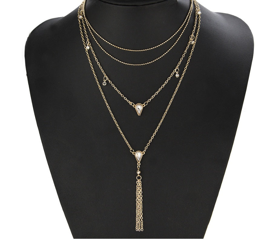 Vintage four-layer drop diamond necklace 1164678667985