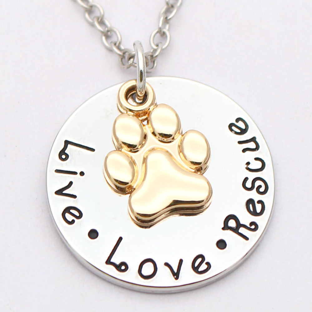 Pet Lover Dog Paw Necklace "Live · Love · Rescue" 11815956571404