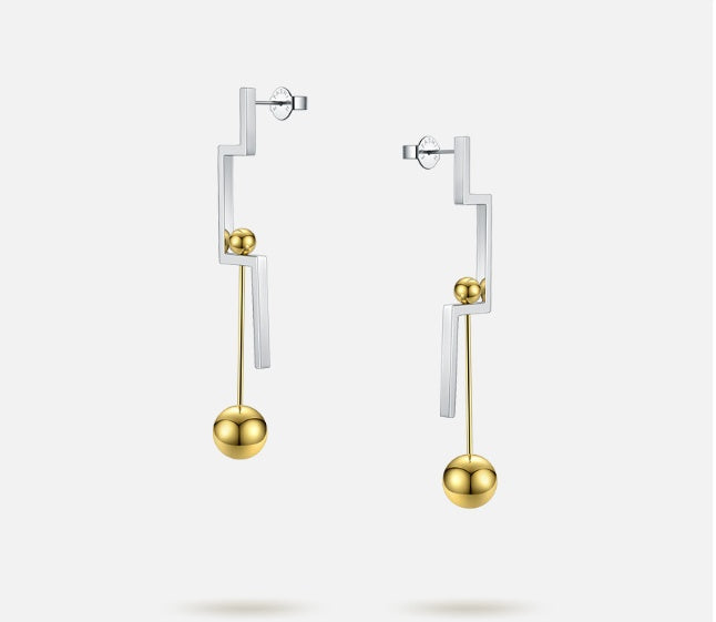 18K Gold Plated Titanium Steel Geometric Steel Ball Mixed Color Earrings - HD Wireless Product #5