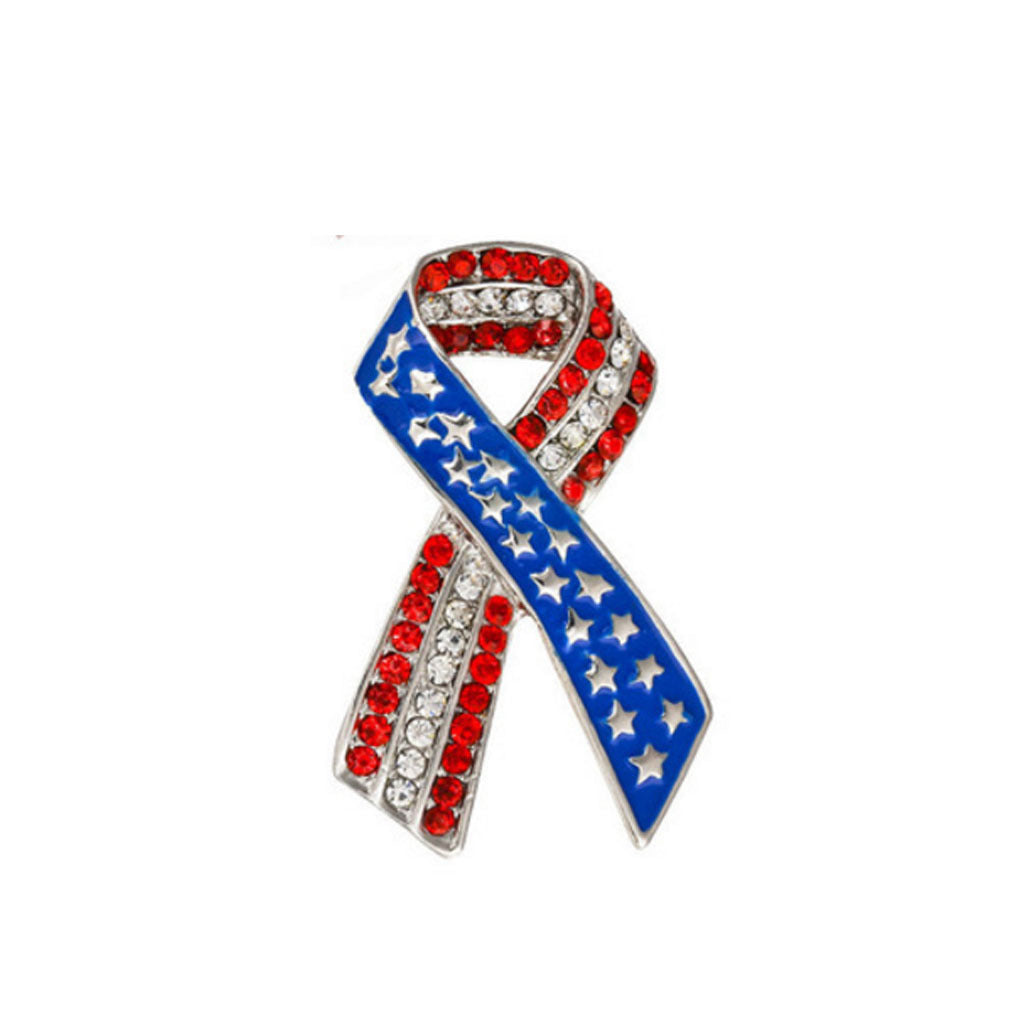 Green Alloy Clothing Pin Ribbon Brooch Diamond American Flag Brooch 1280710491222