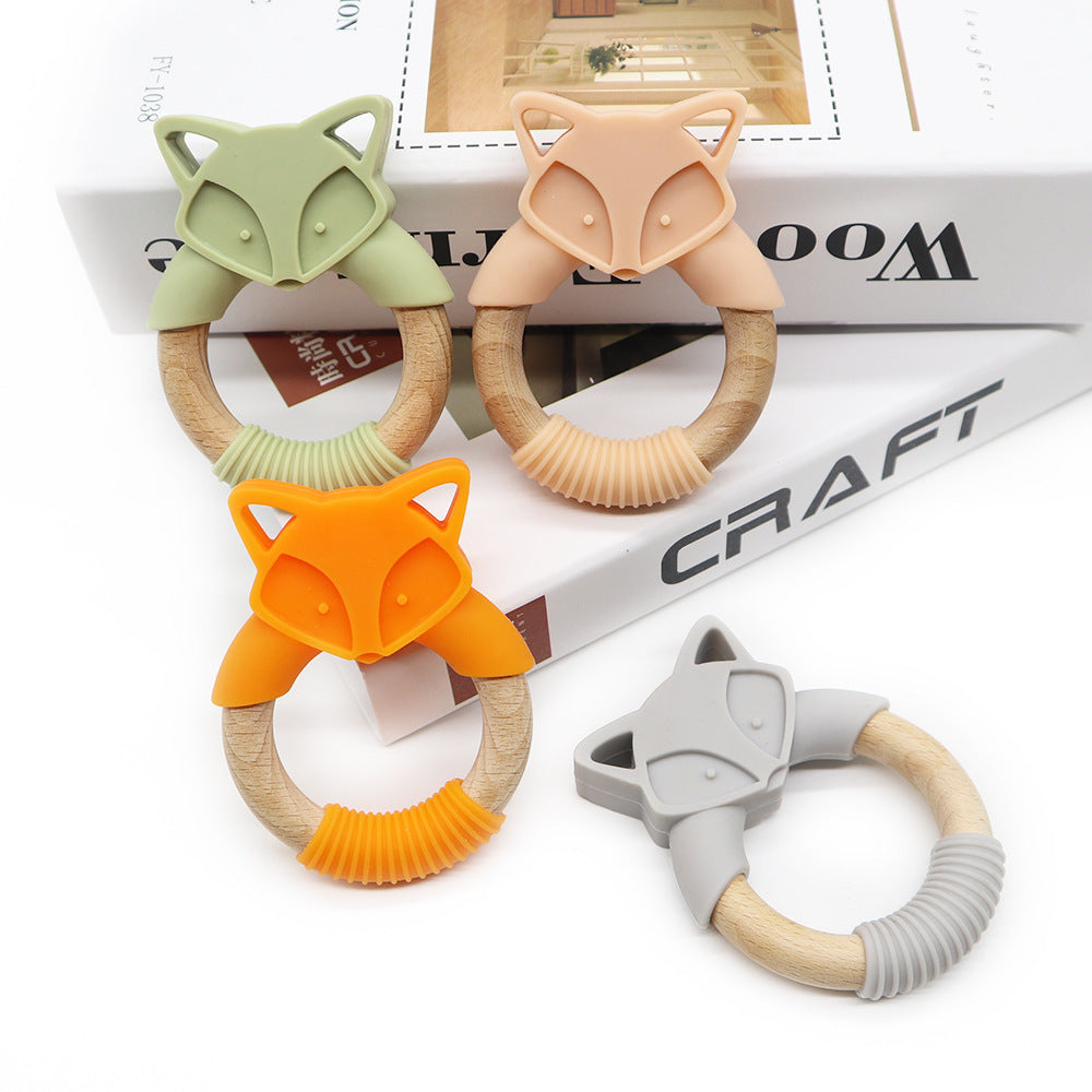 Baby Silicone Wood Ring Fox Baby Teether Molar Stick Toy 1316230609312