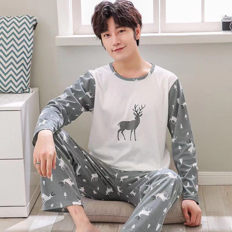 Pajamas Men's Long-sleeved Trousers Spring And Autumn Men's Pajamas Autumn And Winter Thin Plus Size Teenagers Home Wear Two-