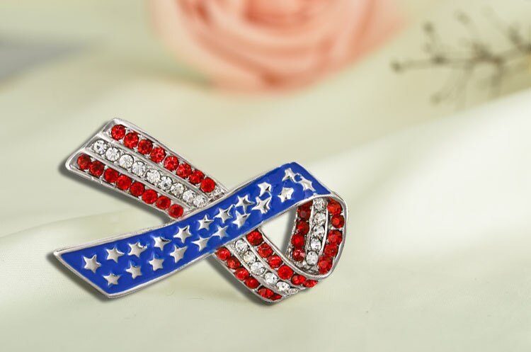 Green Alloy Clothing Pin Ribbon Brooch Diamond American Flag Brooch 1380441100656