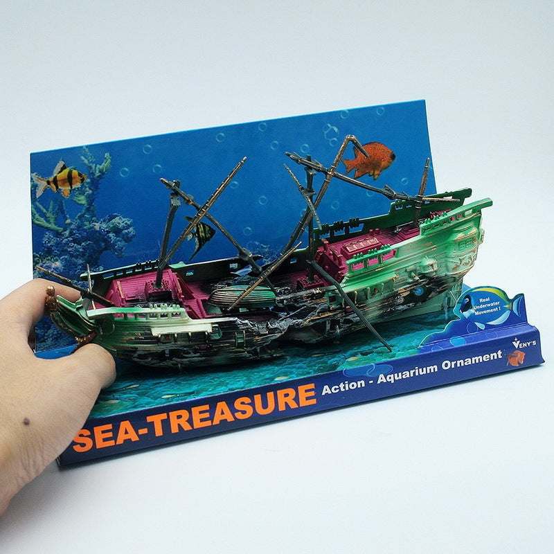 American Seahorse Pneumatic Fish Tank Decoration Aquarium Scenery Package Aerobic Toys Deep Sea Rotten Ship Sunk 141440148822