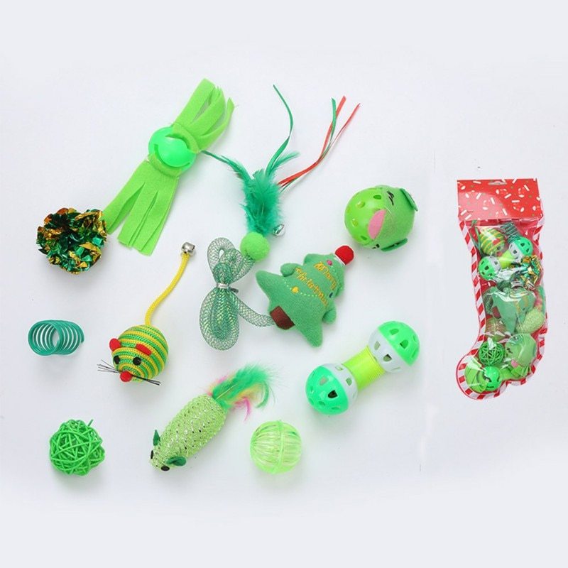 Christmas stocking bells plush mouse funny cat stick pet cat toy 1456648418918