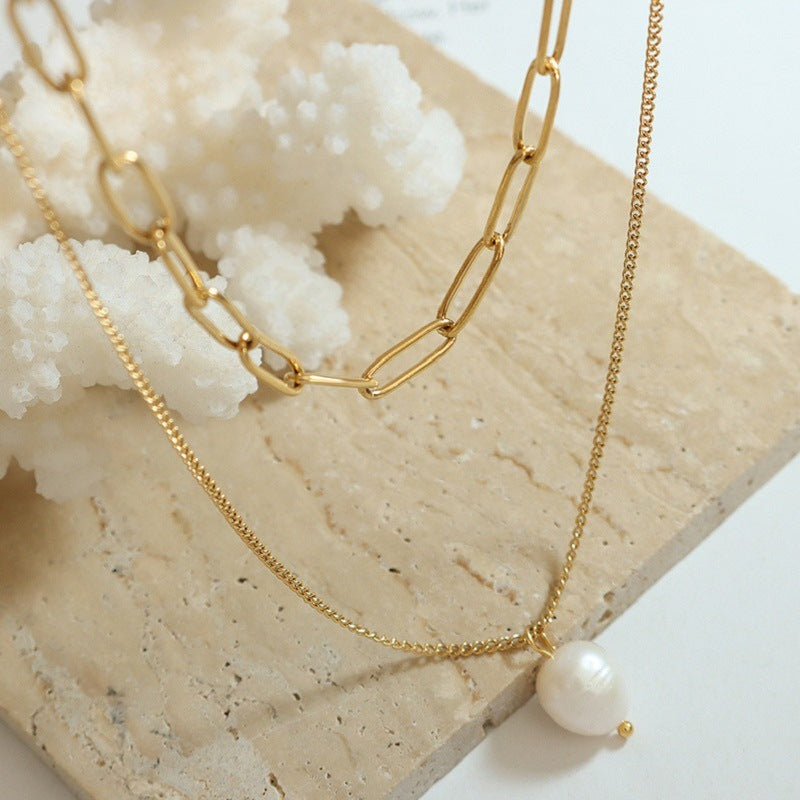 Women's Double-layer Pearl Pendant Clavicle Necklace 1459812f eed9 45b9 9ea1 385fea5e0f3a