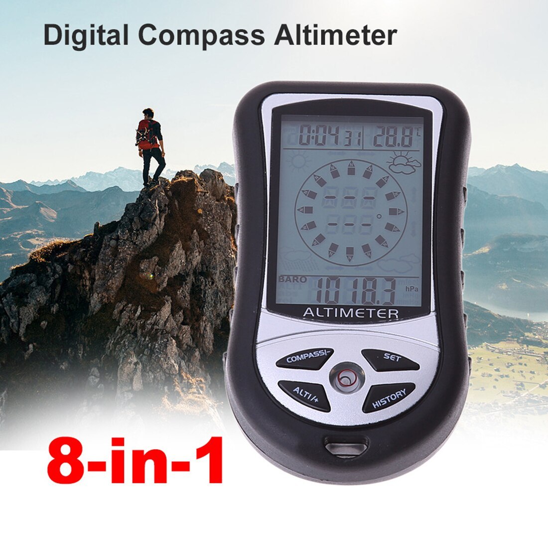 8-in-1 hand-held electronic altimeter Mountaineering portable fishing barometer compass altimeter - HD Wireless Product #4