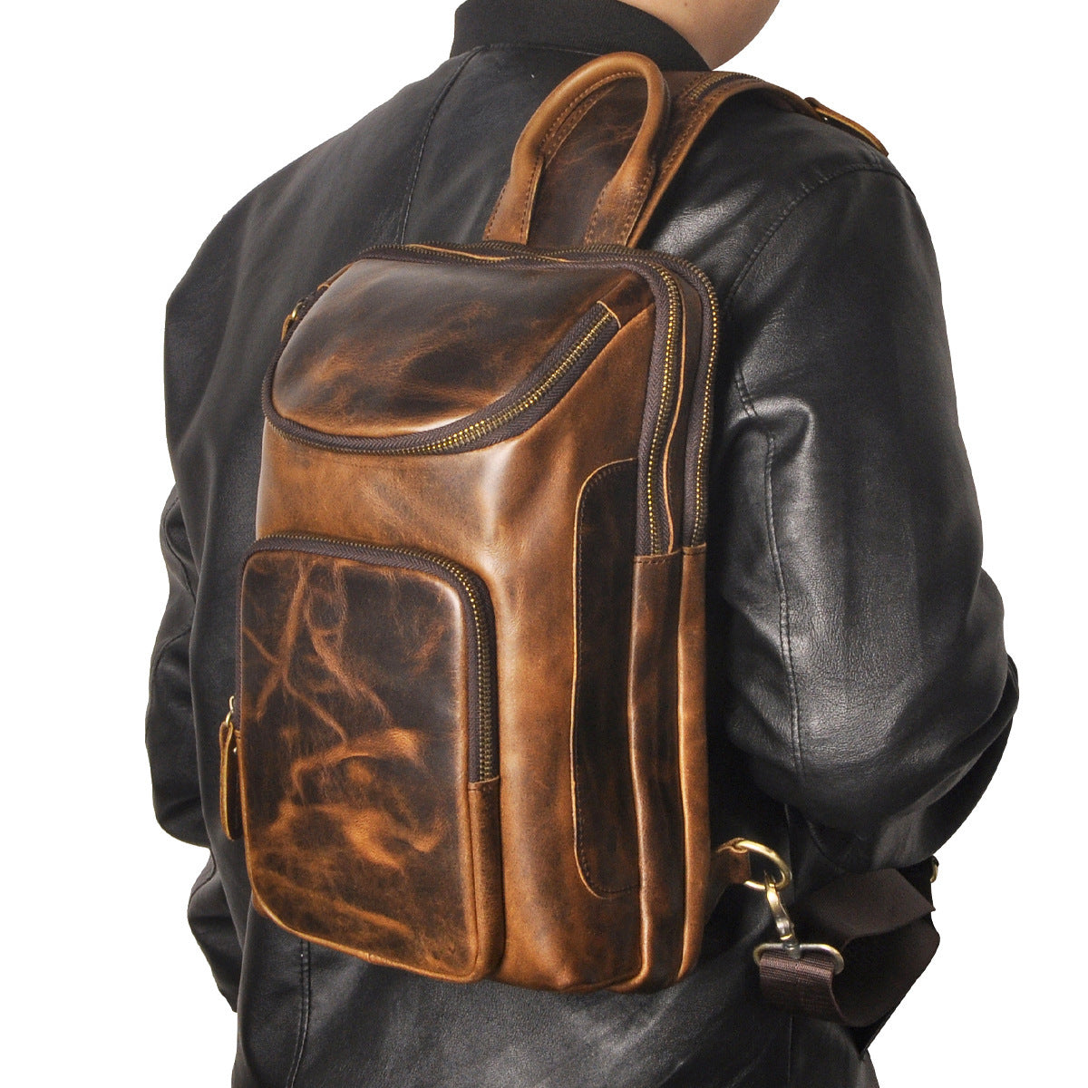 Top Layer Crazy Horse Skin Cowhide Men's Retro Chest Bag 14f999bb 94eb 4302 9f74 b1de7db09cea