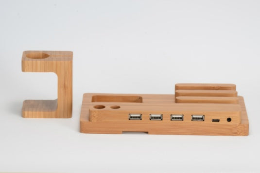 Compatible with Apple , Bamboo, wood andMobile applewatch bracket charging wooden bracket multi-function flat cell phone base - 图片 2