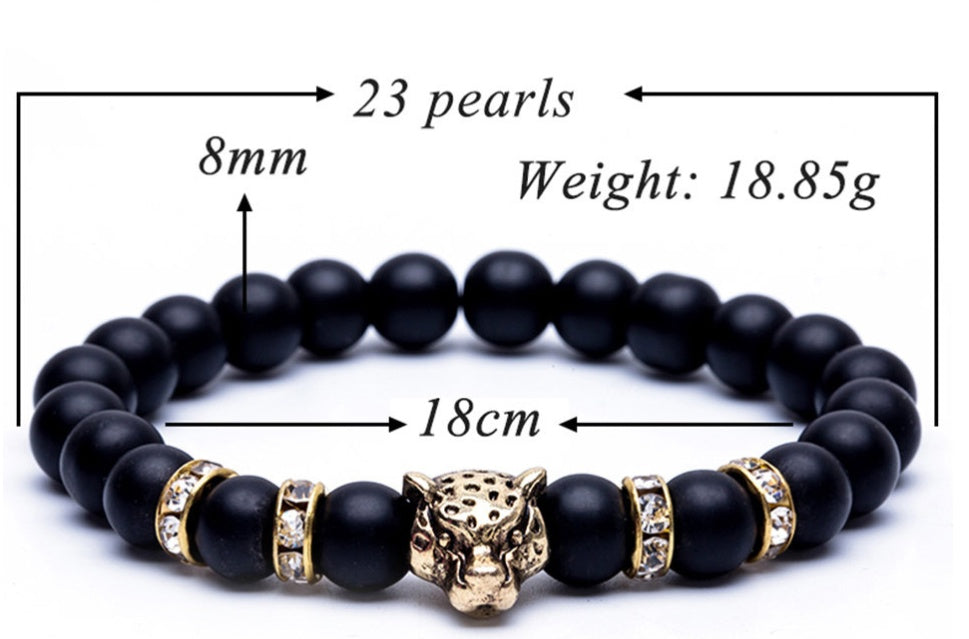 8mm Natural Stone Lava Stone Bead Bracelet For Men Leopard Head Leopard Pendant Charm Bracelet Handmade Jewelry - HD Wireless Product #7