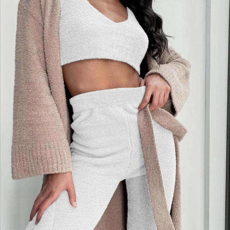 3pcs Womens Clothing Long Sleeve Crop Tank Top And Drawstring Shorts Pajama Set - HD Wireless Product #2